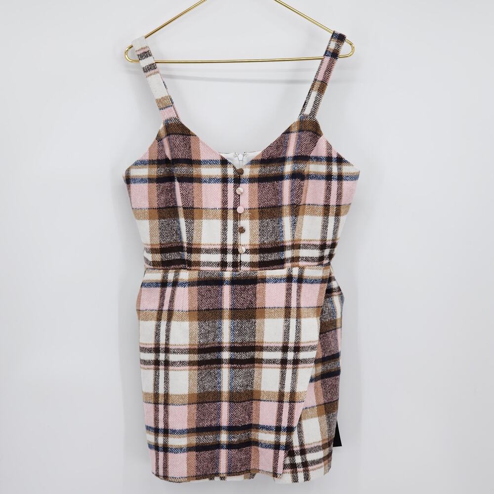 Lulus Skort Order Pink  and Cream Plaid Romper Sleeveless Size L NWT